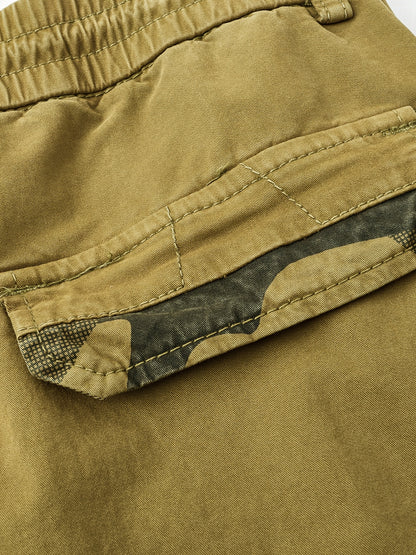 Men'S Heavy-Duty Work Shorts - Olive Green Cargo Pants with Multiple Utility Pockets, Non- Fabric for Construction, Outdoor, Everyday Casual - Adjustable Drawstring Waist - Model 9385, Outdoor Apparel, Functional Design, Dura