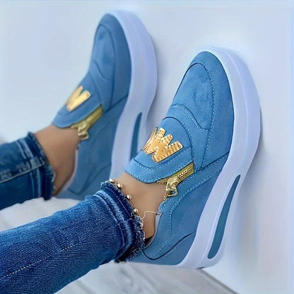 Sneakers con zeppa alla moda da donna, scarpe sportive casual, resistenti ed eleganti con cerniera e lettere decorative, comode e traspiranti, per tutti i giorni