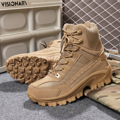 Scarpe da trekking da uomo in stile militare, alte e robuste, con cerniera laterale, comode e resistenti scarpe da ginnastica casual antiscivolo per attività all'aperto da uomo