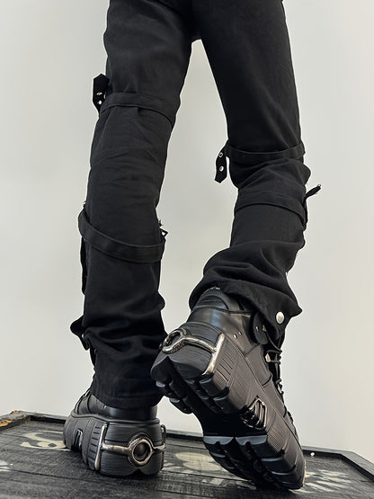 Women's Metallic Decor Platform Sneakers, Punk Rock Lace Up Outdoor Shoes, Comfortable Heel Height Shoes, Gothic Ankle Boots Round Toe Thick Sole Booties plus size