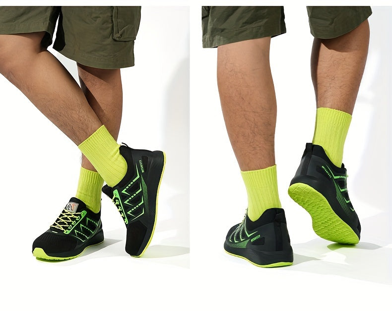 Scarpe antinfortunistiche da lavoro antiscivolo antiforatura con punta in acciaio da uomo, scarpe da ginnastica traspiranti in maglia intrecciata per edilizia industriale