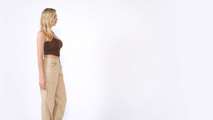 Pantaloni cargo con tasche a patta e tasche oblique, pantaloni larghi a vita alta con bottoni Y2K per primavera ed estate, abbigliamento da donna