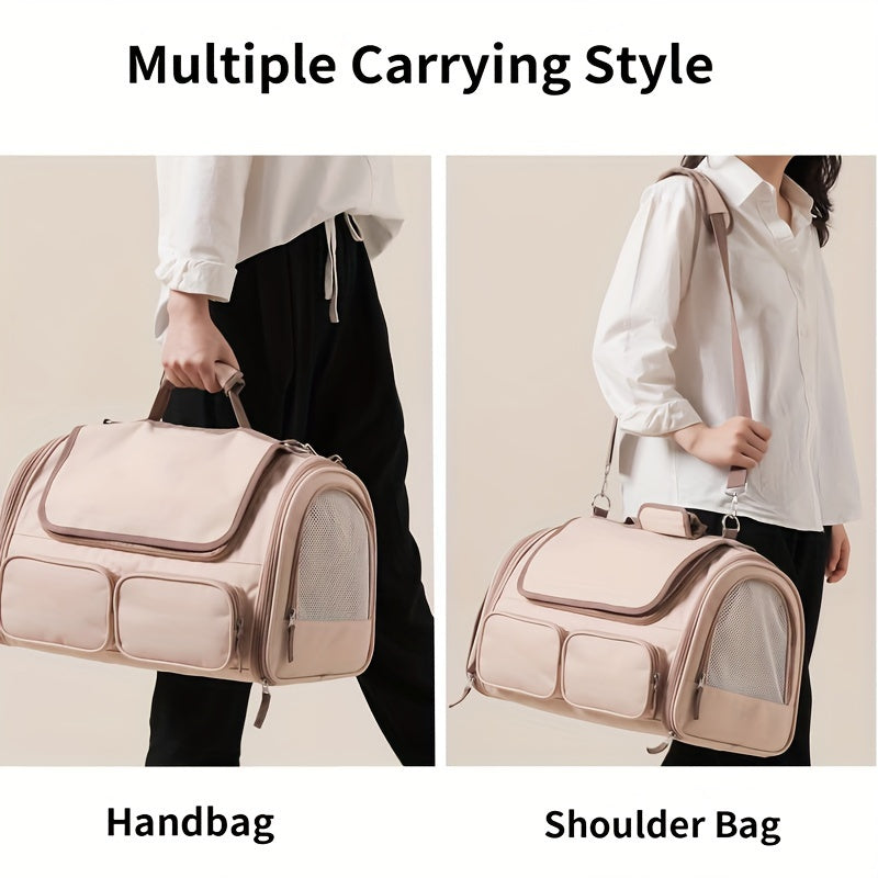 Cat Carrier, 4 Mesh Windows Small Dog Carrier, 4 Storage Pockets Cat Travel Bag, Under 44 lb Airline Approved Pet Carrier, Rollable Cover for Nervous Cats, Pink