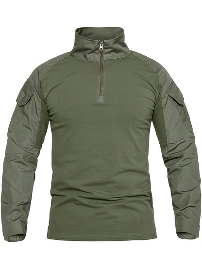 Camicia tattica da uomo a maniche lunghe verde militare - Traspirante, con cerniera, perfetta per escursionismo, arrampicata, campeggio, pesca e fitness
