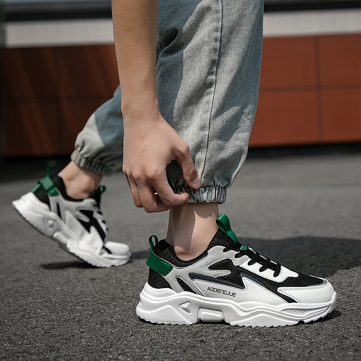 Sneakers da uomo leggere, casual, con stampa di lettere e design di tendenza, con cinturino anteriore - Suola bassa in EVA, tomaia in PU e tessuto, traspiranti e resistenti per corsa, escursionismo, attività all'aperto e uso quotidiano