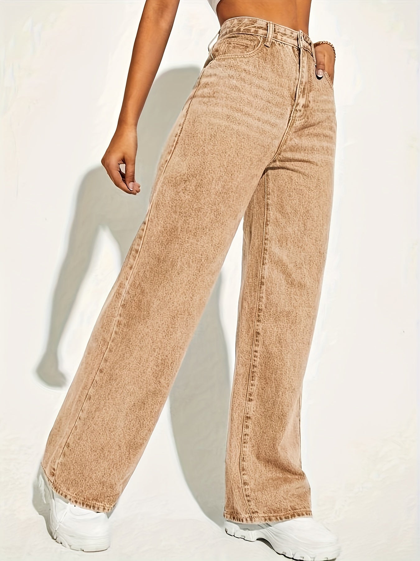 Plain Loose Fit Baggy Jeans, Slant Pockets Non-Stretch Casual Wide Legs Jeans, Women's Denim Jeans & Clothing