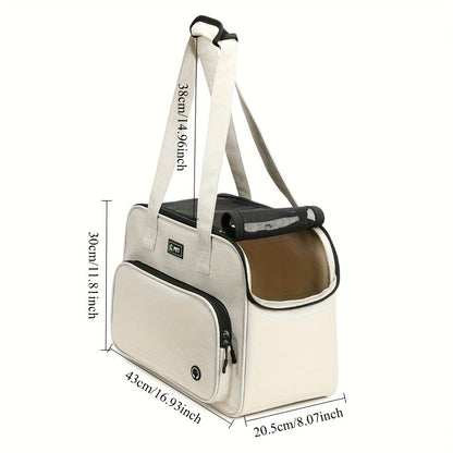 1pc Lightweight Minimalist White Cat & Dog Shoulder Bag - Large Capacity Breathable Pet Carrier with Multiple Compartments, Adjustable Strap, Secure Zipper Closure & Side Pockets, Perfect for Outdoor Travel, Shopping, and Dai