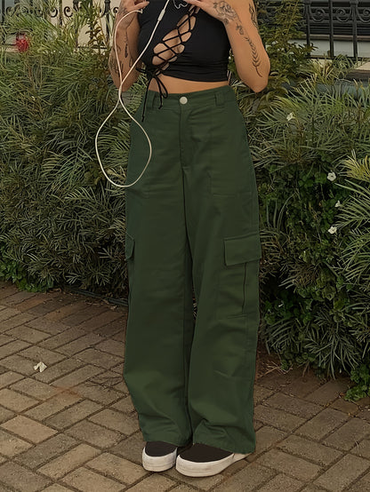 Y2K Women's Fashionable Street Hip-hop Retro Cargo Pants, Loose Large Pocket High Waist Straight Jeans Cargo Pants For Hiking, Women's Athleisure