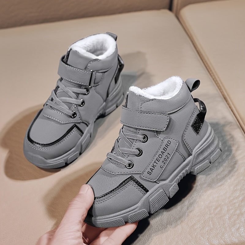 Stivali da neve per ragazzi, stivali invernali casual con stampa di lettere e applicazioni magiche, termici e antiscivolo