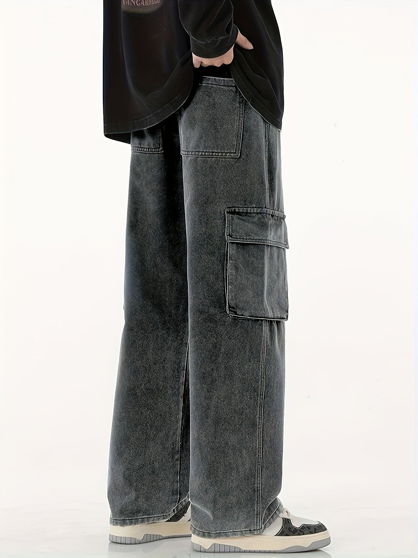 Men'S Hip-Hop Baggy Jeans, Loose Street-Style Pants That Drag on The Ground, Trendy Multi-Pocket Workwear Jeans Suitable for All Seasons.