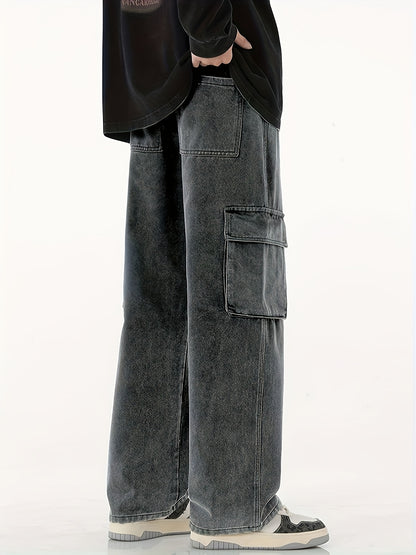 Men'S Hip-Hop Baggy Jeans, Loose Street-Style Pants That Drag on The Ground, Trendy Multi-Pocket Workwear Jeans Suitable for All Seasons.