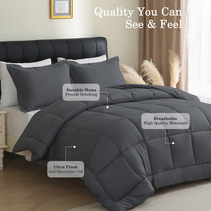 Set di 2/3 trapunte in poliestere pesante per tutte le stagioni con federa per cuscino, inserto trapuntato, coperta con cuciture a scatola, traspirante con morbida imbottitura in microfibra