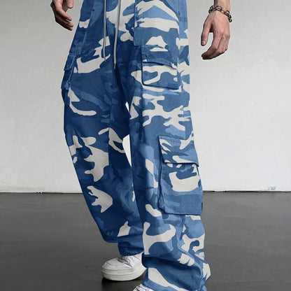 Pantaloni cargo mimetici da uomo con tasche con patta - Vestibilità ampia ed elegante per escursionismo, campeggio e streetwear, poliestere resistente