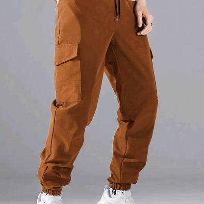 Pantaloni cargo alla moda, pantaloni da uomo con coulisse e tasche multiple, pantaloni casual larghi da esterno, pantaloni da lavoro da uomo per attività all'aperto, stile streetwear hip hop
