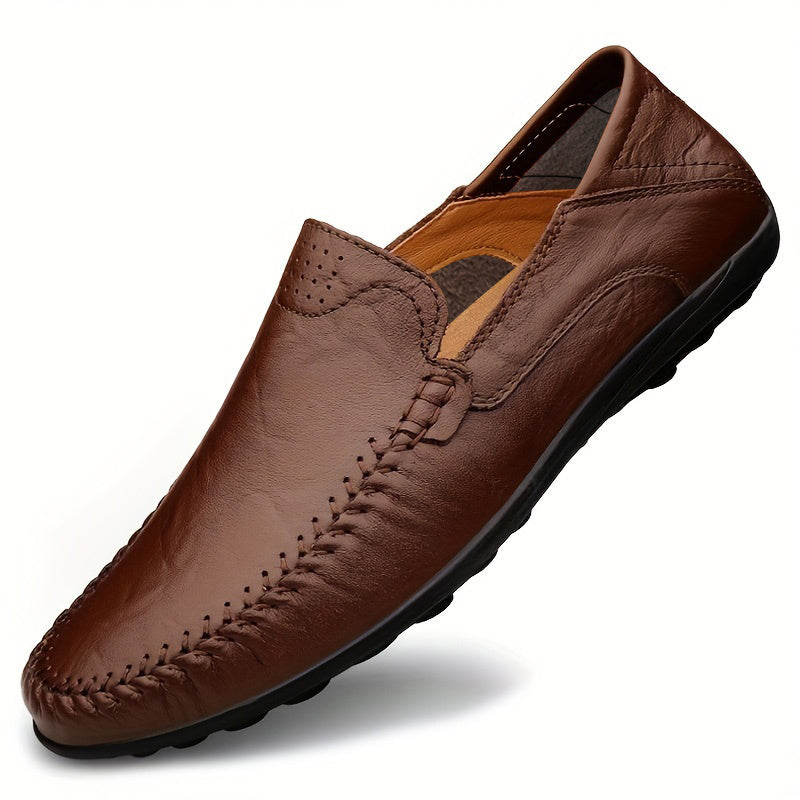 Scarpe casual da lavoro slip-on da uomo CLOHOO - Tomaia in pelle traspirante di secondo strato, comoda fodera in PU e suola in gomma, versatili per tutte le stagioni per ufficio, viaggi e vacanze - Nero, aspetto raffinato | Suola in gomma robusta, Dre