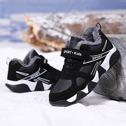 Boy's Trendy Snow Boots With Warm Plush Lining, Comfy Non Slip Casual Soft Sole Sneakers, Winter