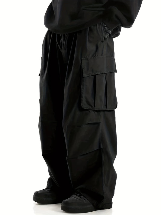 Solid Multi Flap Pockets Men's Straight Leg Cargo Pants, Loose Casual Outdoor Baggy Pants, Men's Work Pants Streetwear