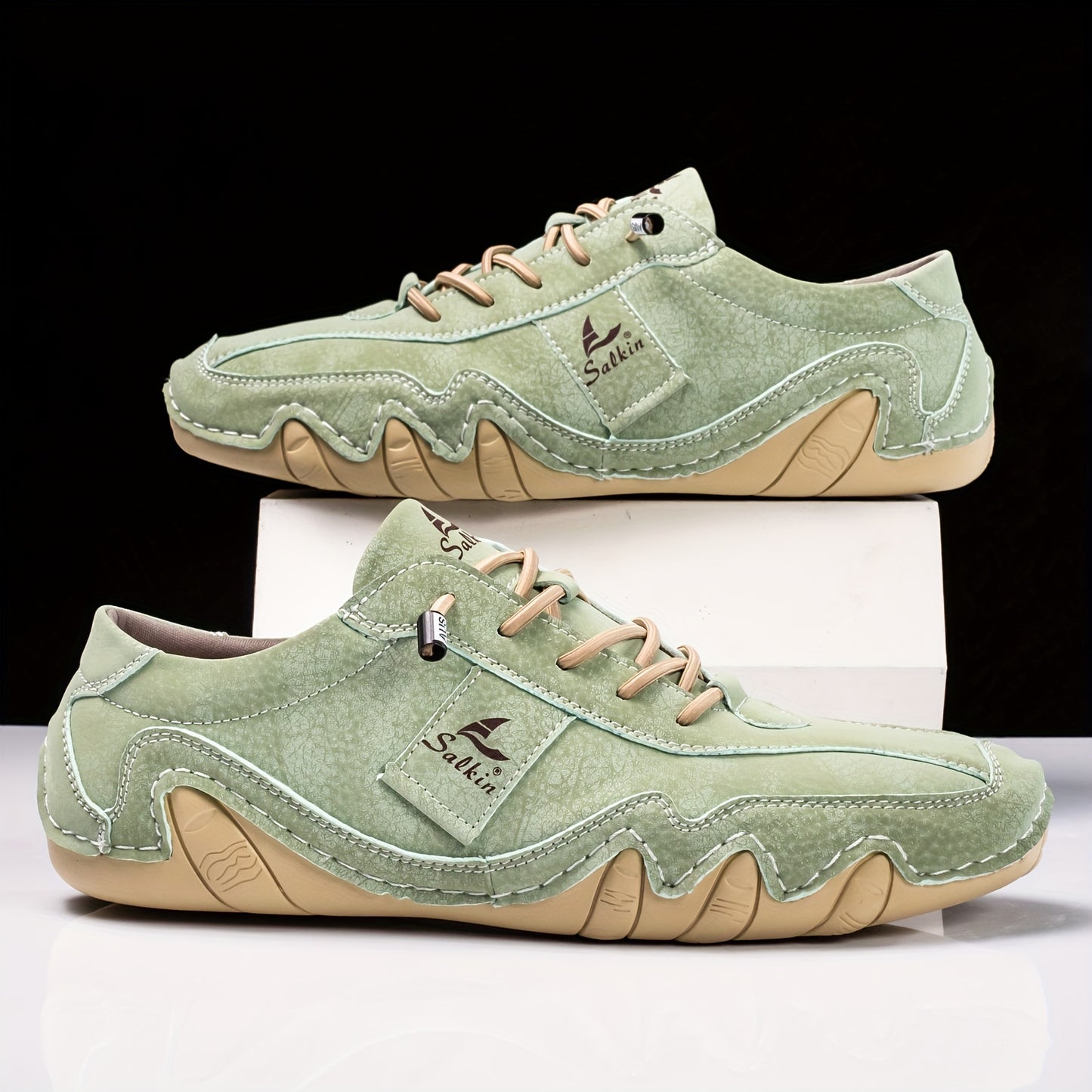 New Retro Style Stitching Casual Sneakers, Breathable Wear-resistant Non Slip Lace Up Shoes For Men's Outdoor Activities