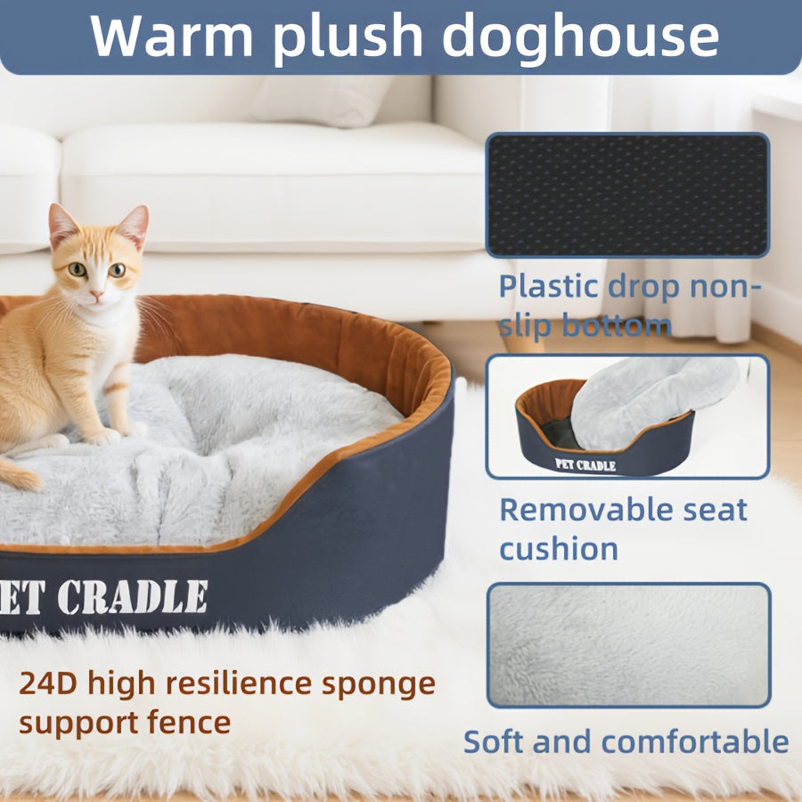 1pc Extra Large Winter Dog Bed for Small & Medium Cats & Dogs - Heavy-Duty Non-Slip Base, All-Season Indoor/Outdoor Pet Bed with Easy-Clean Design, Removable Cushioned Seat, Machine Washable Soft Interior