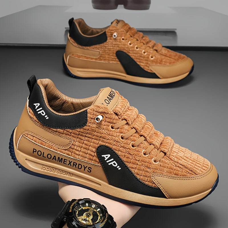 Men's Trendy Woven Knit Breathable Sneakers, Comfy Non Slip Lace Up Casual Shoes for Men's Outdoor Activities