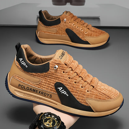 Men's Trendy Woven Knit Breathable Sneakers, Comfy Non Slip Lace Up Casual Shoes for Men's Outdoor Activities