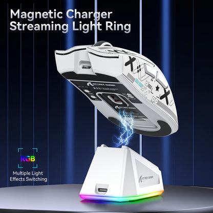 Mouse da gioco wireless leggero ATTACK SHARK X11 con base di ricarica RGB, modalità cablata 2.4G/USB-C/BT 3, 22K DPI, sensore PAW3311, interruttore HUYU, 5 pulsanti programmabili, per PC bianco e adesivo