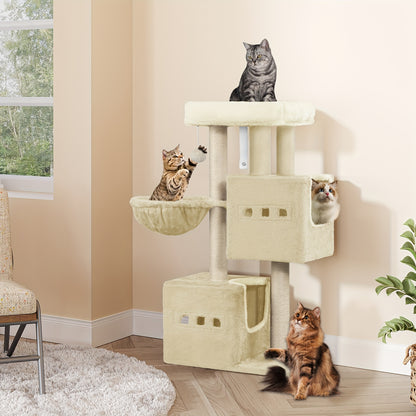 98cm Scratching Post, Cat Tree, Small Scratching Post, Multi-storey Scratching Post with Perch, Cat House Furniture with 2 Caves, Sisal Cat Scratching Post, Hammock, Cave, Dark Grey/light Grey, Cat Climbing Tree, Feline Enric