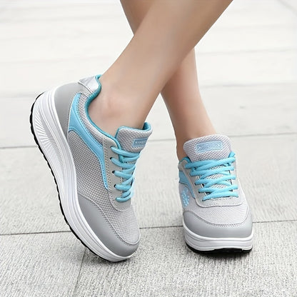 Fashion Walking Shoes For Women, Shock Absorption Wedge Sneakers, Breathable Outdoor Casual Sneakers