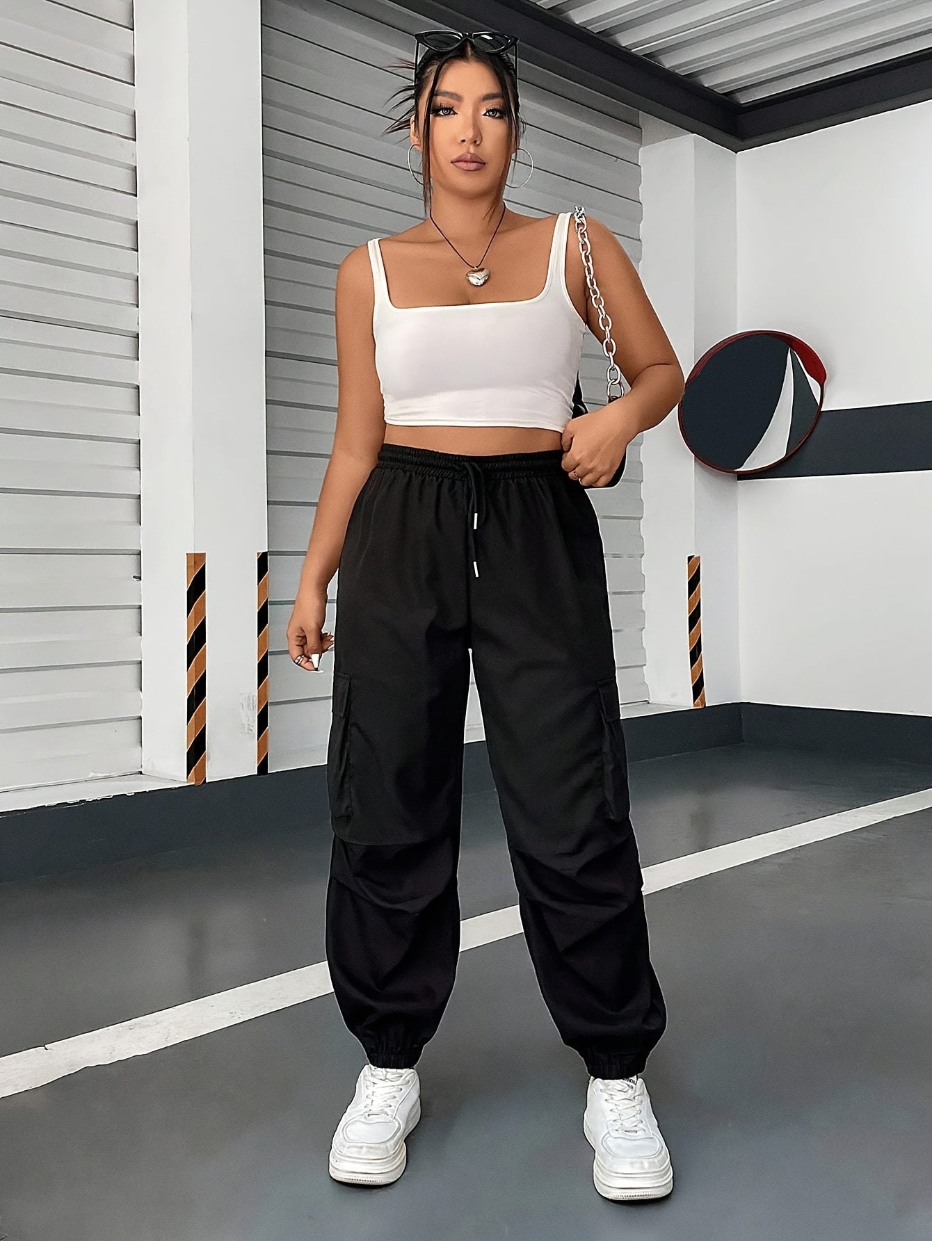 Plus Size Solid Pocket Baggy Joggers, Casual Drawstring Elastic Waist Pants For Spring & Fall, Women's Plus Size Clothing