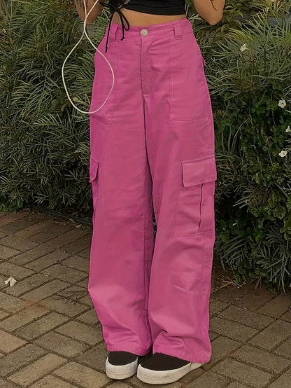 Y2K Women's Fashionable Street Hip-hop Retro Cargo Pants, Loose Large Pocket High Waist Straight Jeans Cargo Pants For Hiking, Women's Athleisure