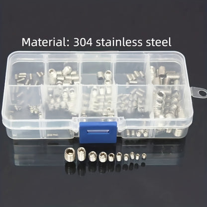 100-200pcs St 304 Stainless Steel Allen Head Socket Hex Set Grub Screw Cup Point Assortment