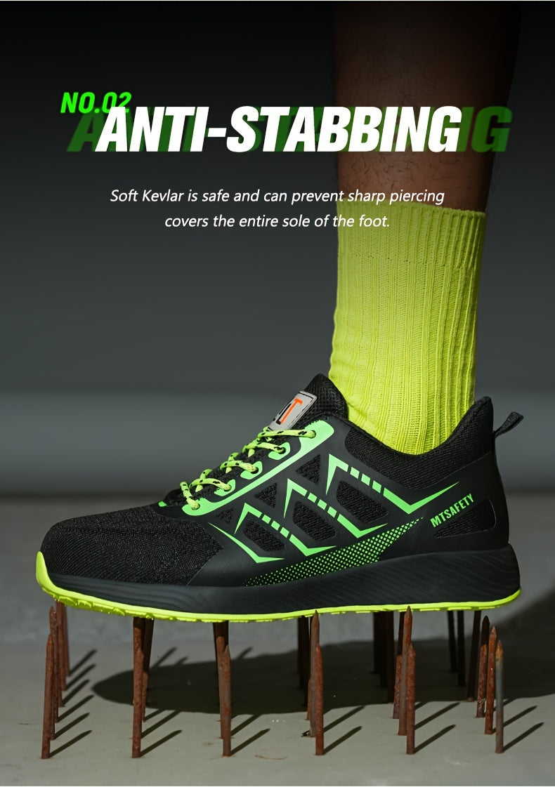 Scarpe antinfortunistiche da lavoro antiscivolo antiforatura con punta in acciaio da uomo, scarpe da ginnastica traspiranti in maglia intrecciata per edilizia industriale
