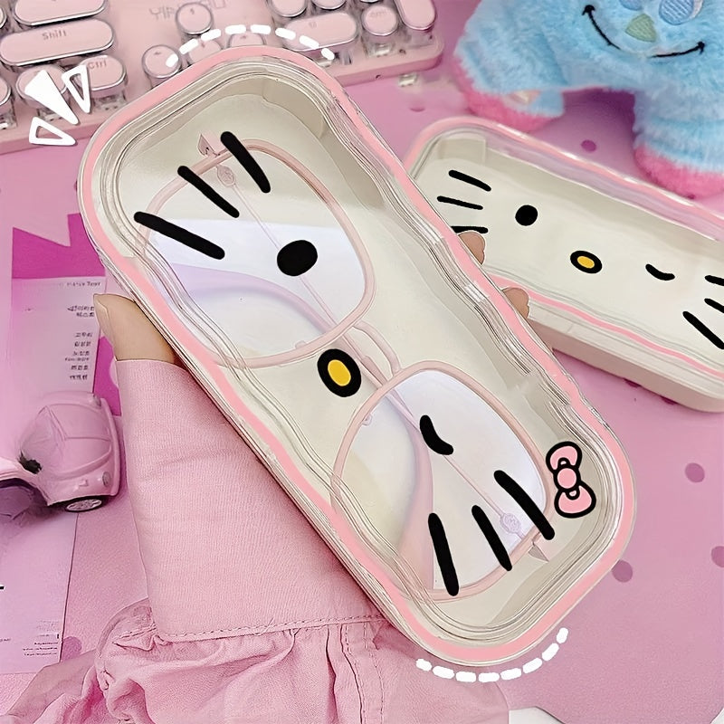 Officially Licensed Sanrio Hello Kitty Glasses Storage Box Featuring Adorable Anime-style, Cute Cartoon Design With Girly Heart Patterns, Perfect For Protecting Sunglasses And As A Gift.
