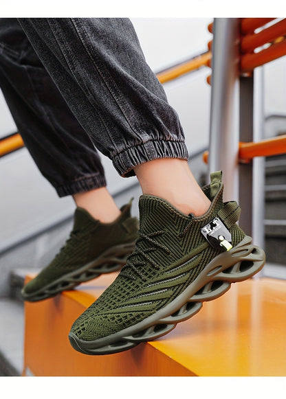 Scarpe da corsa traspiranti in maglia da uomo con assorbimento degli urti, comode sneakers con lacci e suola morbida per jogging all'aperto, primavera ed estate