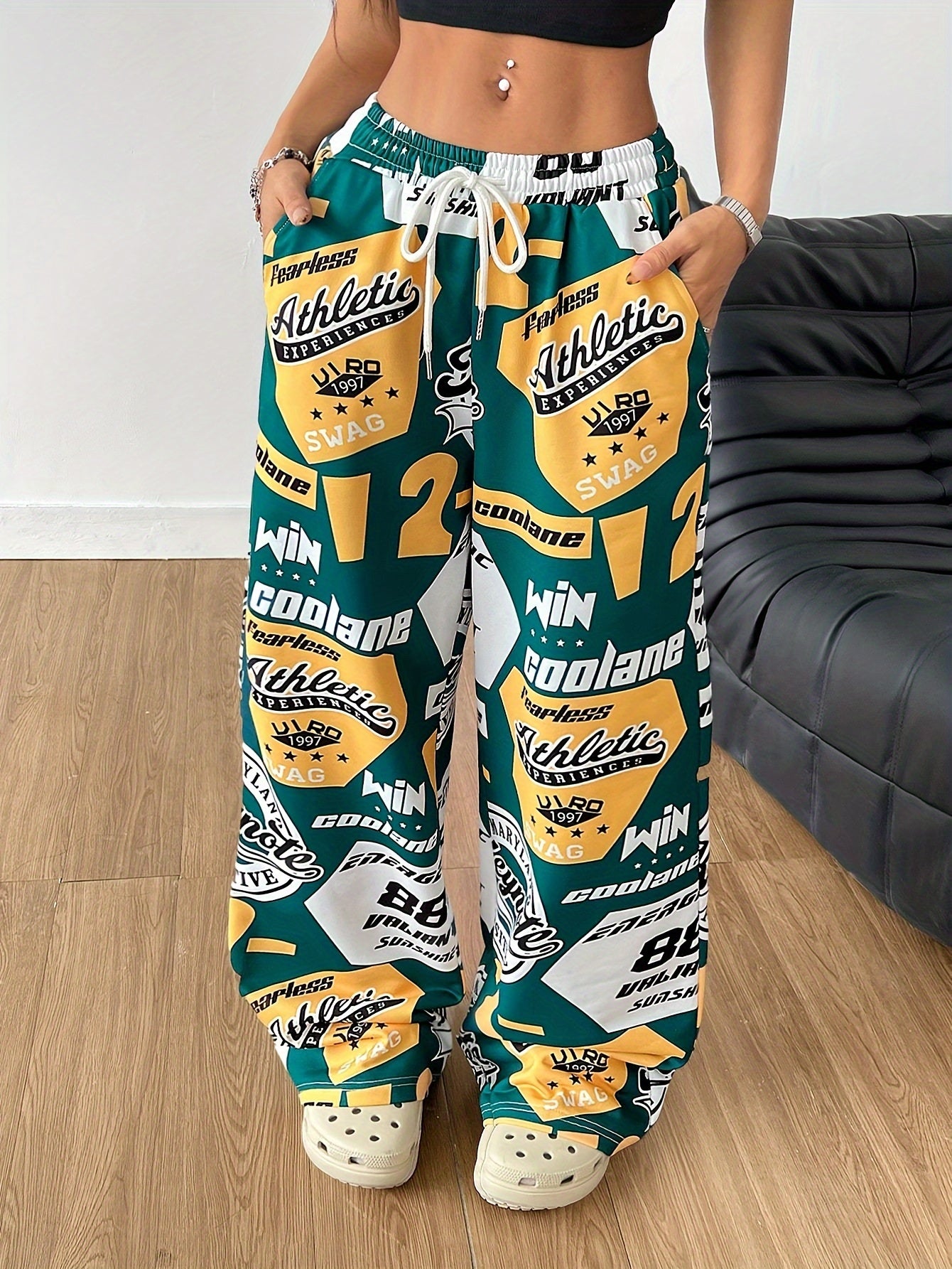 Women's Hip-Hop Inspired Colorblock Soccer Joggers - Casual Drawstring Cargo Pants for Spring/Fall, Machine Washable, for Autumn