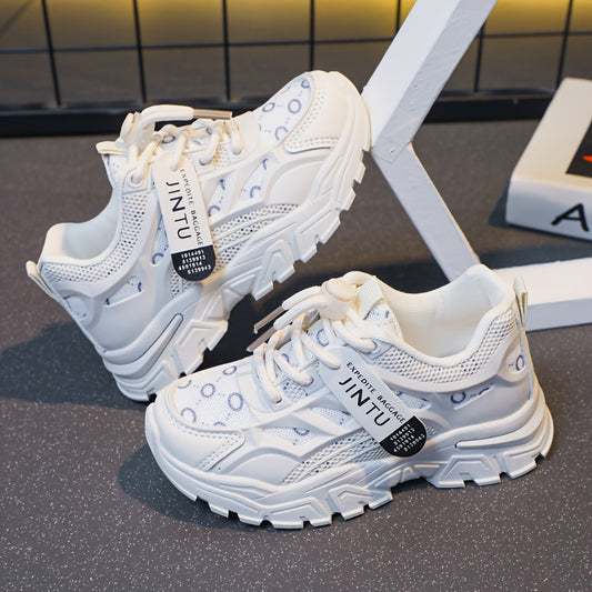 Girls' Fashion Sneakers - Breathable, Non-Slip Rubber Sole Running Shoes with Lace-Up Closure for Youngsters & Youngsters