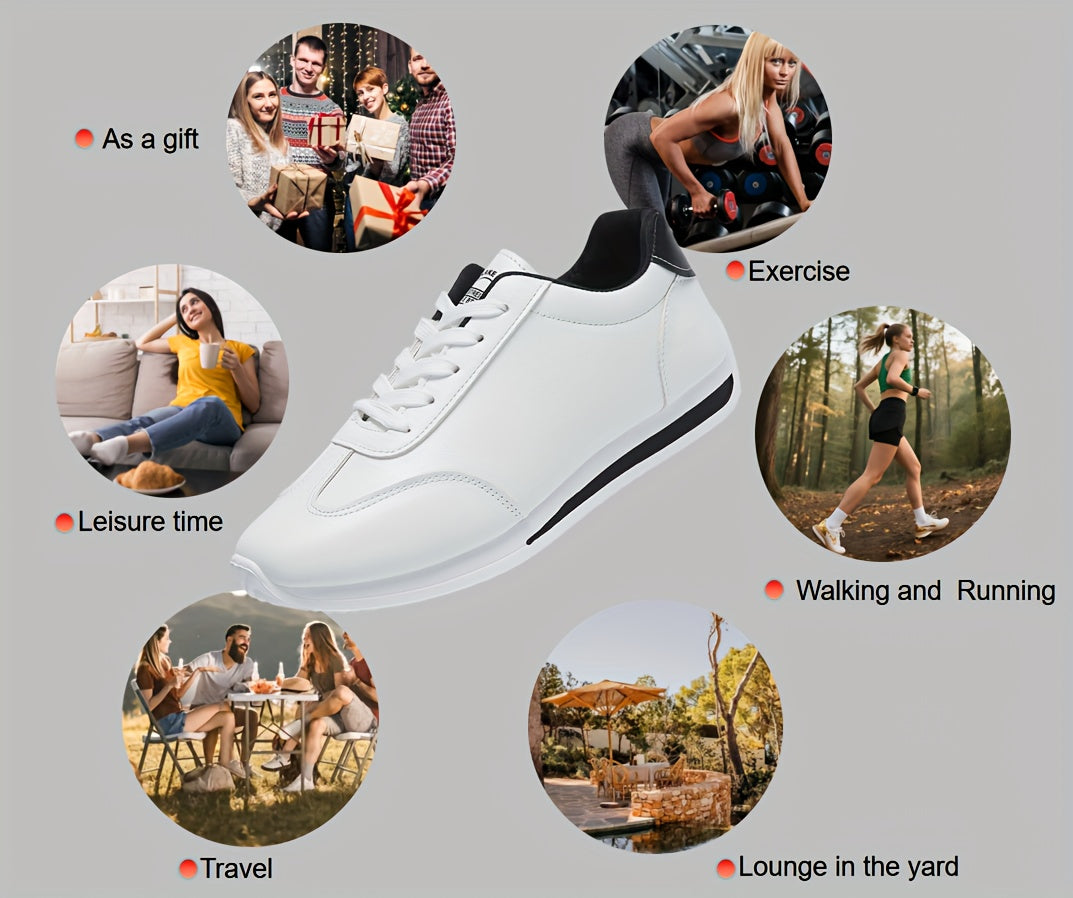 Sneakers casual leggere da donna, alla moda, bianche con dettagli neri, rossi, verdi e gialli, scarpe da corsa con suola in EVA, design basso con lacci per tutte le stagioni