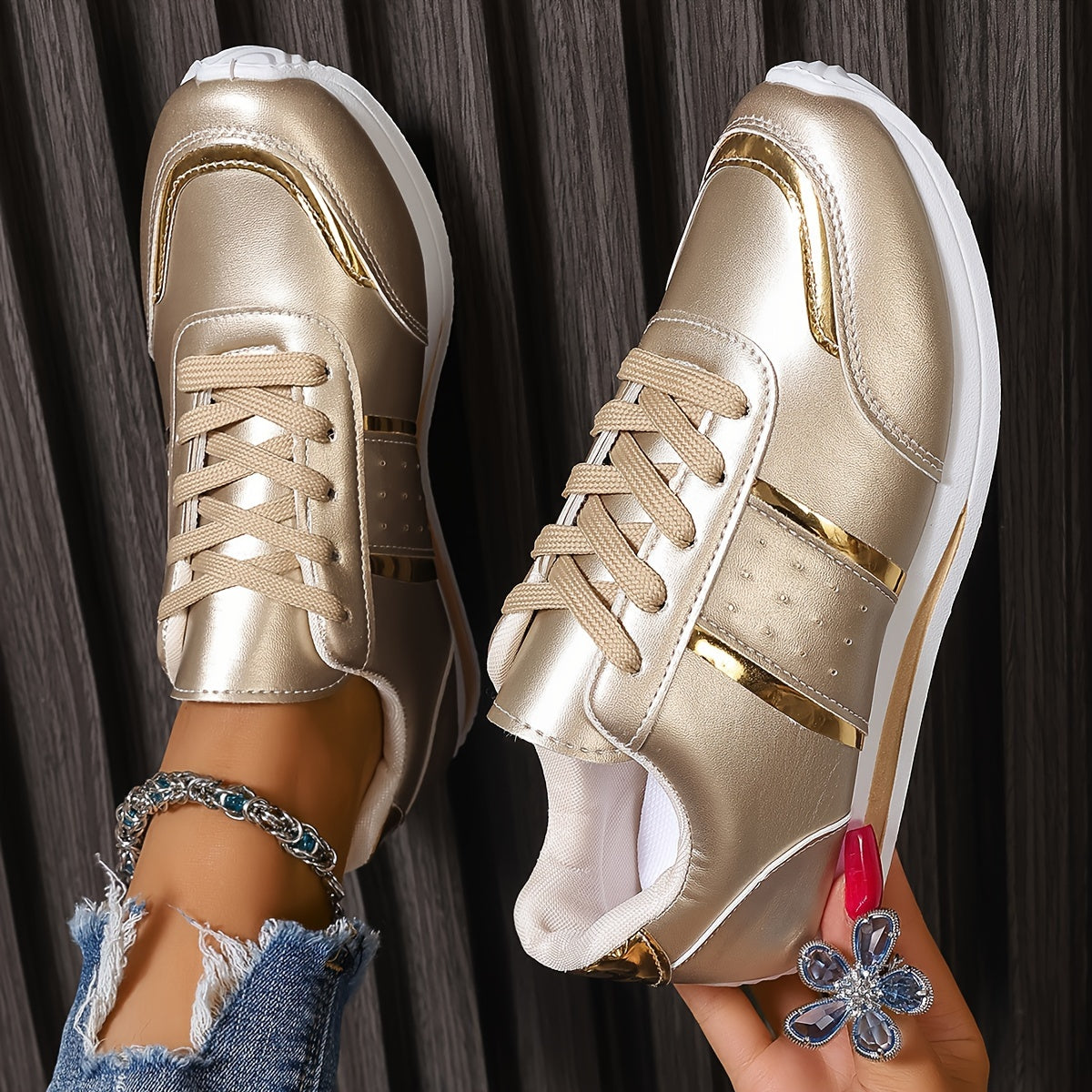 Sneakers casual da donna Golden - Leggere, suola morbida, allacciate, design basso alla moda, versatili per tutte le stagioni