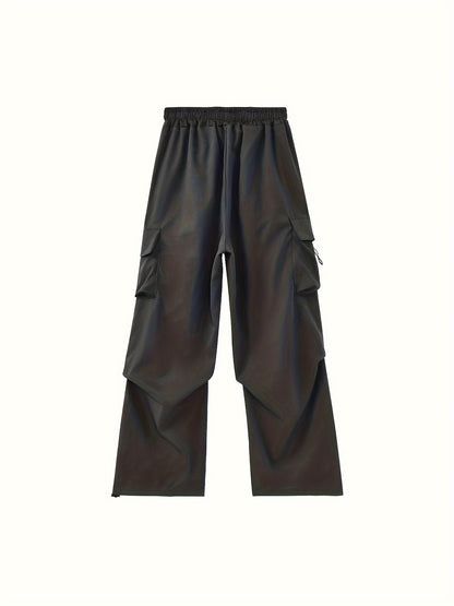 1pc Women'S Casual Cargo Pants, Solid Color Polyester, Spring/Fall Fashion, Multiple Pockets, Woven Weave, Adult Fit