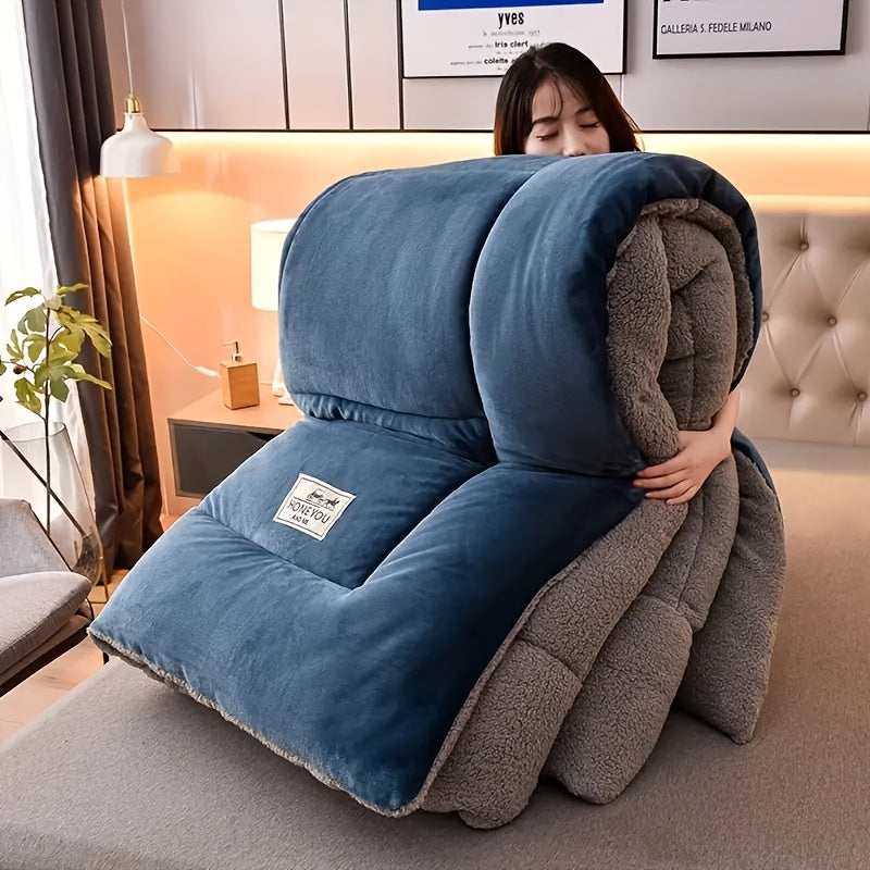 1pc Luxury Thickened Winter Quilt - Soft Light -Friendly Bedding with Quilted Stitching, Machine Washable, Plush Texture for Modern Minimalist Bedroom Decor, Rustic Country Style