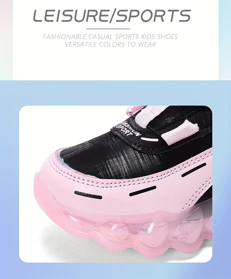 Kids' Preppy Sports Sneakers with Rotating Buckle, Lightweight EVA Sole, Non-Slip PU Upper, Comfortable Fabric Lining, Alphabet Pattern, All-Season Casual Footwear for Outdoor Activities, Training, Hiking - Ideal for Valentin