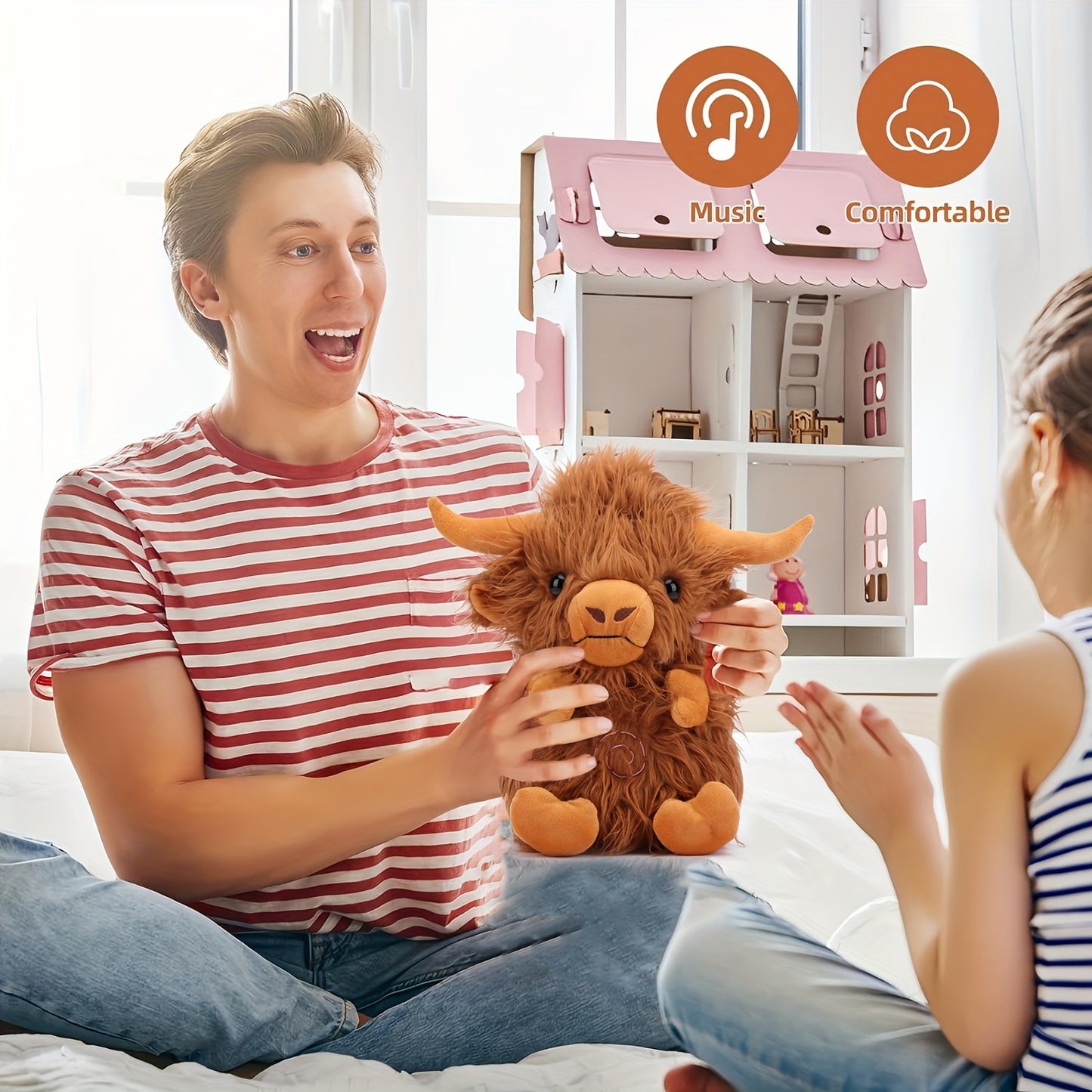 Highland Cow Musical Plushie: Glowing LED Nightlight, Sings Lullabies, Suitable for 3-6 Year Olds