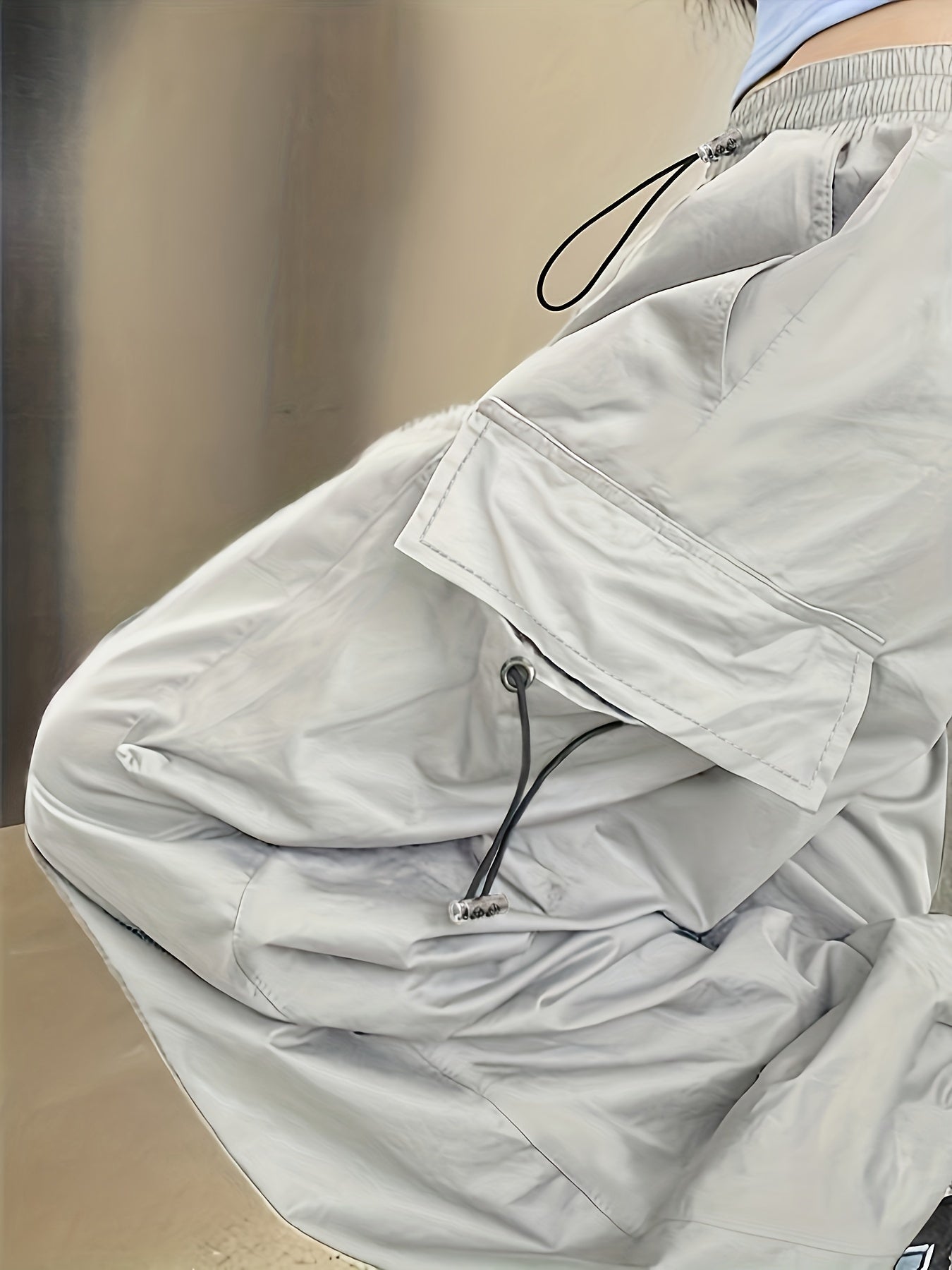 Pantaloni cargo drappeggiati Y2K, pantaloni streetwear con coulisse e tasche, abbigliamento da donna