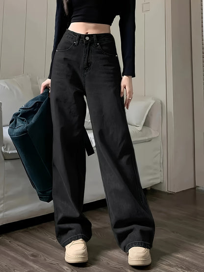 Vintage Wide Leg Jeans, Slant Pocket Loose Stylist Streetwear Baggy Denim Pants, Women's Denim Jeans & Clothing