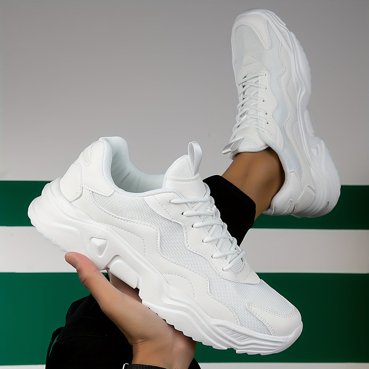 Men's Chunky Breathable Sneakers - Wear-Resistant Fabric Upper & EVA Sole, All-Season Gym Running Walking Shoes, Casual Round Toe Lace-Up Design for Parties & Casual Attire, Versatile Sneakers | Laceup Sneakers | Fabric Upper