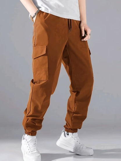 Pantaloni cargo alla moda, pantaloni da uomo con coulisse e tasche multiple, pantaloni casual larghi da esterno, pantaloni da lavoro da uomo per attività all'aperto, stile streetwear hip hop