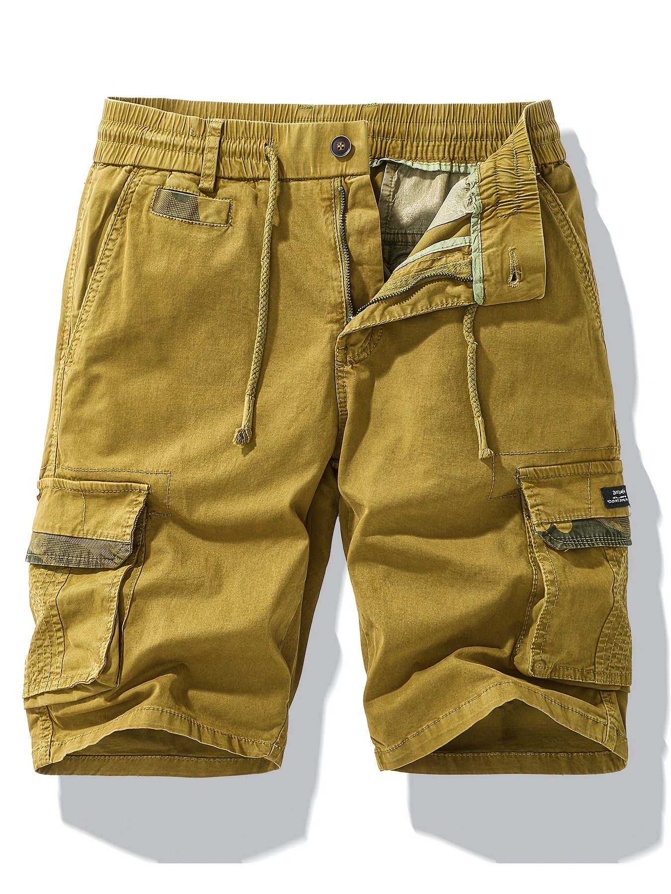 Men'S Heavy-Duty Work Shorts - Olive Green Cargo Pants with Multiple Utility Pockets, Non- Fabric for Construction, Outdoor, Everyday Casual - Adjustable Drawstring Waist - Model 9385, Outdoor Apparel, Functional Design, Dura
