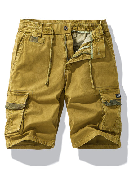 Men'S Heavy-Duty Work Shorts - Olive Green Cargo Pants with Multiple Utility Pockets, Non- Fabric for Construction, Outdoor, Everyday Casual - Adjustable Drawstring Waist - Model 9385, Outdoor Apparel, Functional Design, Dura