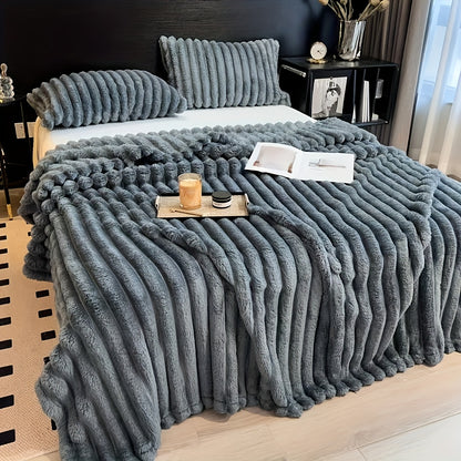 Coperta in pile con coulisse - Morbida, calda e soffice, motivo in pelliccia di coniglio finta, perfetta per fare un pisolino, in ufficio, in campeggio o sul divano, versatile coperta regalo per tutte le stagioni | Coperta in pile di peluche | Morbida
