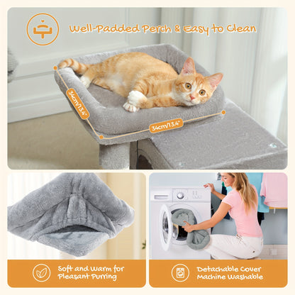 Pawz Road Cat Scratching Post with Dual Condos for Indoor Cats, All-in-One Cat House with Padded Perch, Scratching Ramp And Posts, with Interchangeable Balls